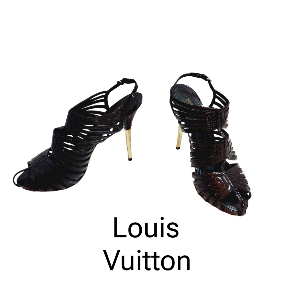 Sexy Louis Vuitton Black Stiletto Heels with Strappy Design Size 39.5